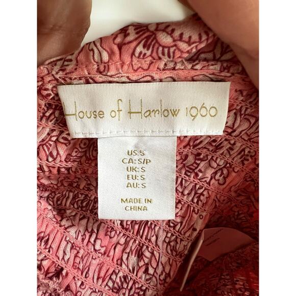 House of Harlow Pink Paisley Crop Top Smocked Stretch Tie Back size Small - Picture 3 of 12